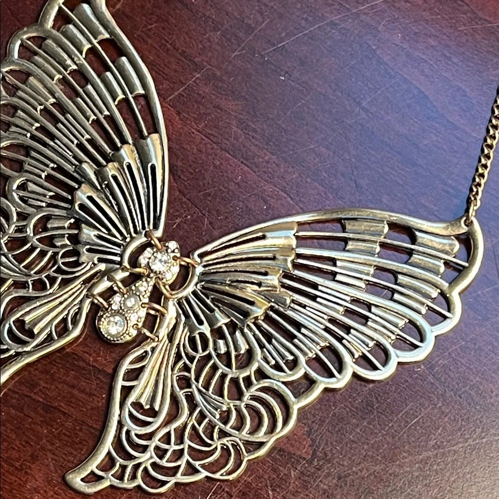 Articulated Butterfly Necklace in Antiqued Gold - Picture 8 of 16